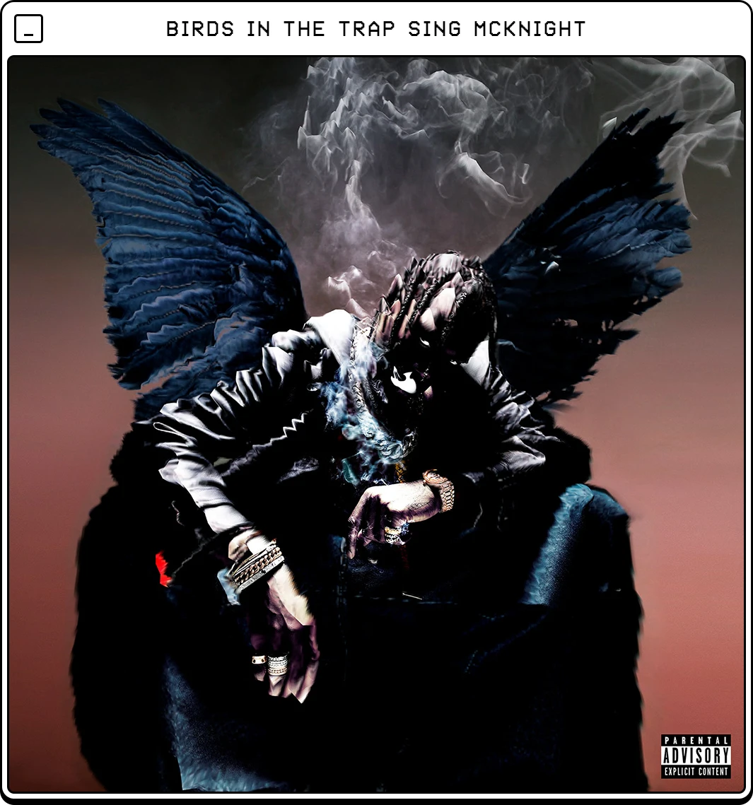 Travis Scott with wings and glitch lighting